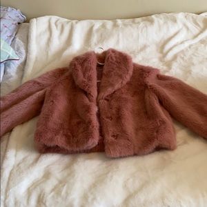 Blush faux fur crop coat